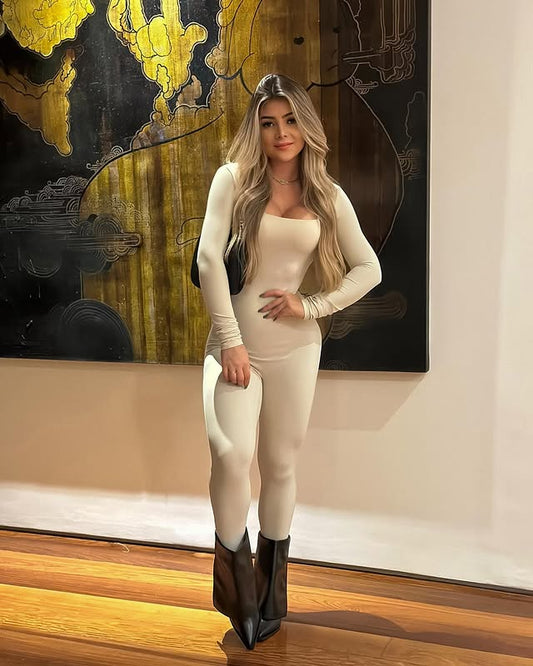 Sculpted Glow Jumpsuit - Beige