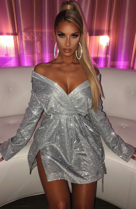 Krystal Mini Dress - Silver Sparkle