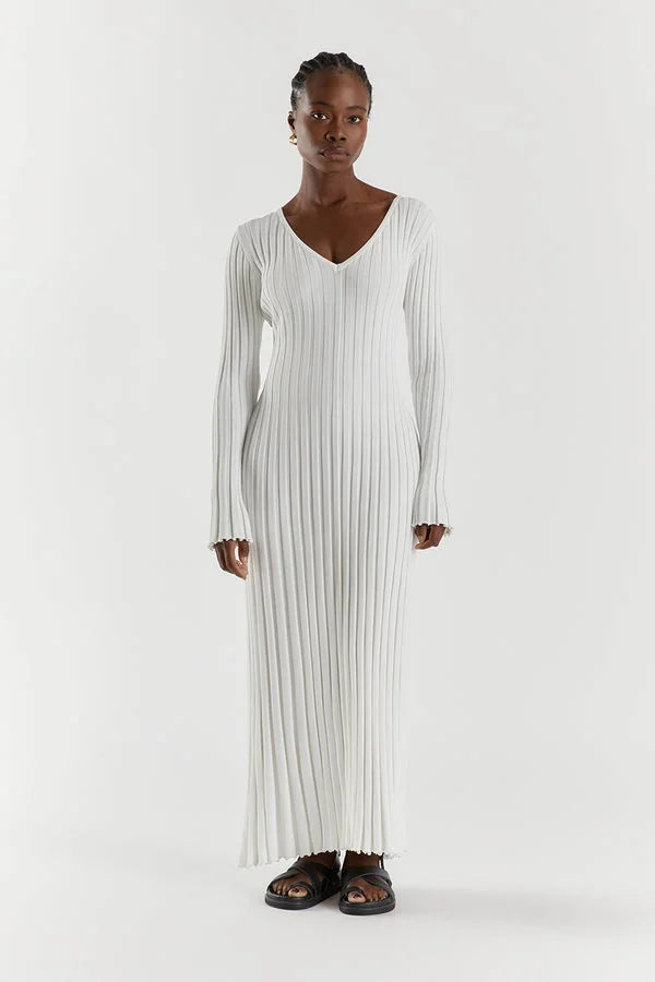 V-Neck Sleeved Knit Midi Dress, Purity Atelie