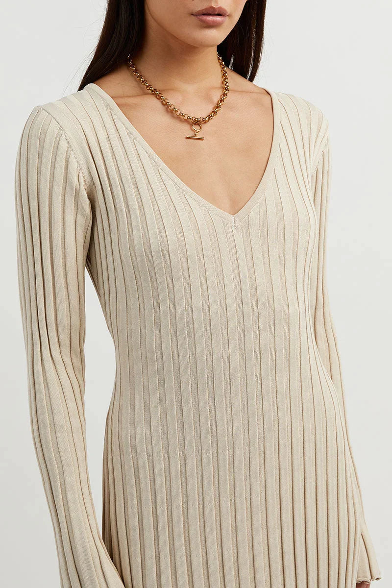 V-Neck Sleeved Knit Midi Dress, Purity Atelie