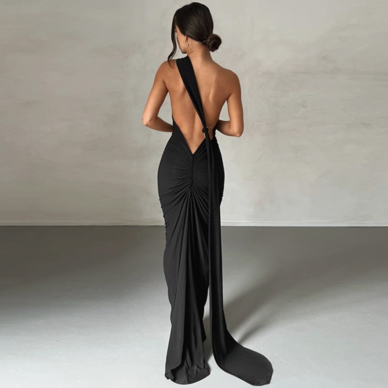 Backless Maxi Dress Elegant Black