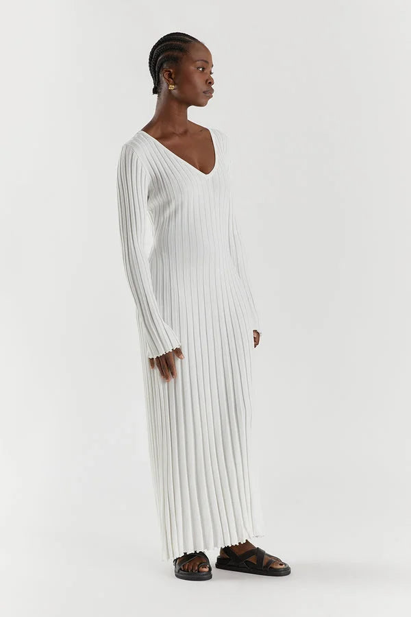 V-Neck Sleeved Knit Midi Dress, Purity Atelie